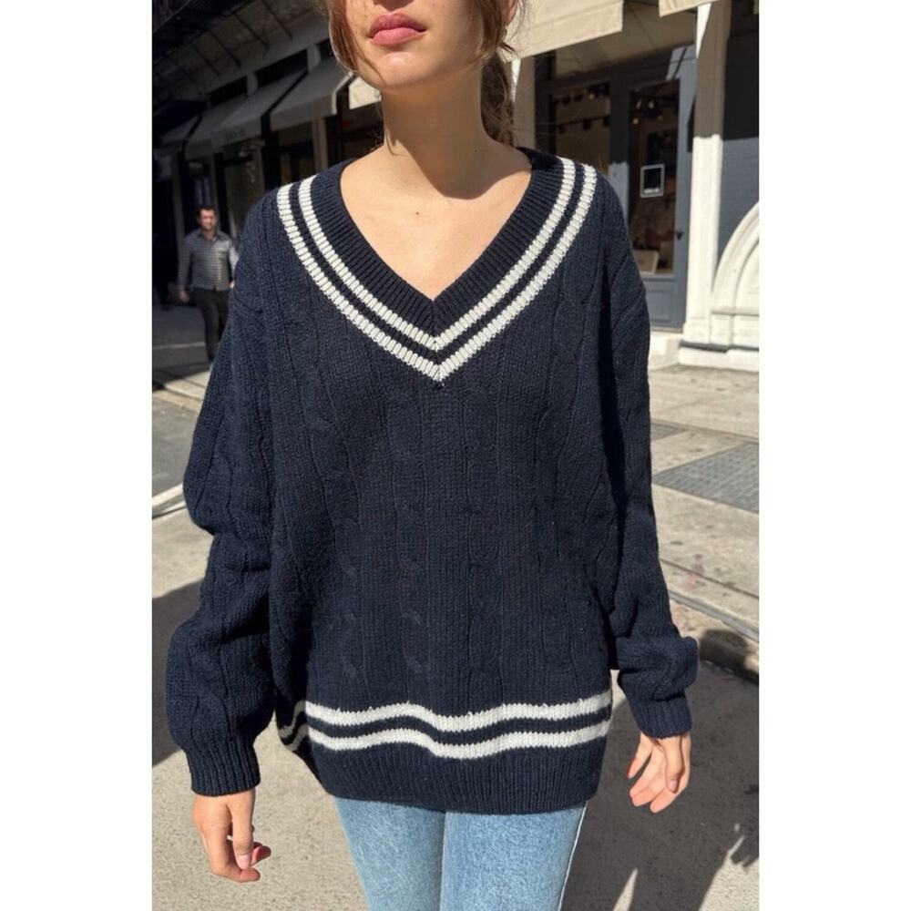 Brandy Melville Nikki Heavy Wool Stripe Sweater Tennis Cable Knit One Size